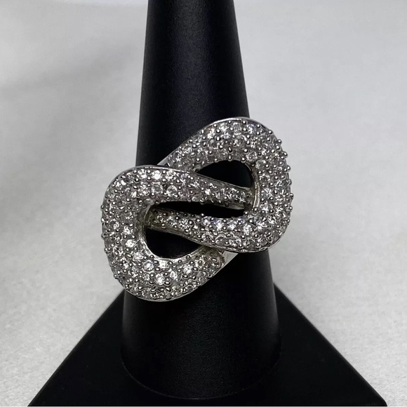 Interlocking CZ in Rhodium Plated Sterling Silver 925 Hand Crafted Ring Sz 8.50 - Picture 4 of 6